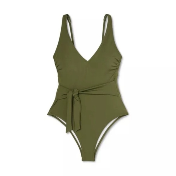 Shade & Shore Palm Plunge-Front Tie-Wrap One-Piece Swimsuit - Picture 4 of 12